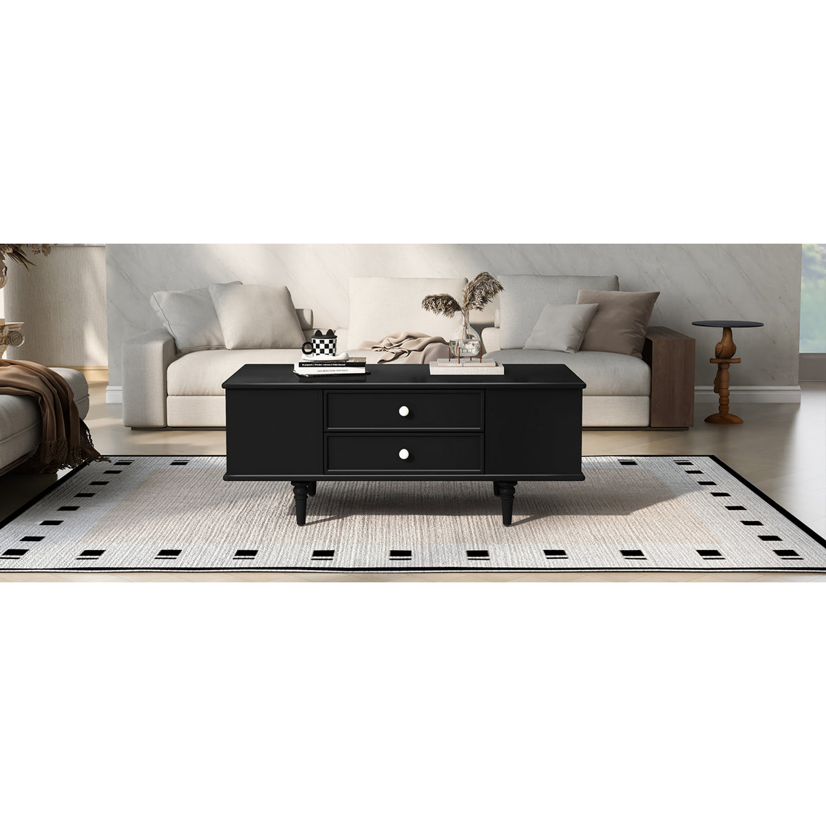 variant-group:rf-n724p286418b|Roomfitters Modern Rectangle Coffee Table with 4 Drawers and Hidden Side Storage, Solid Wood Legs, Black