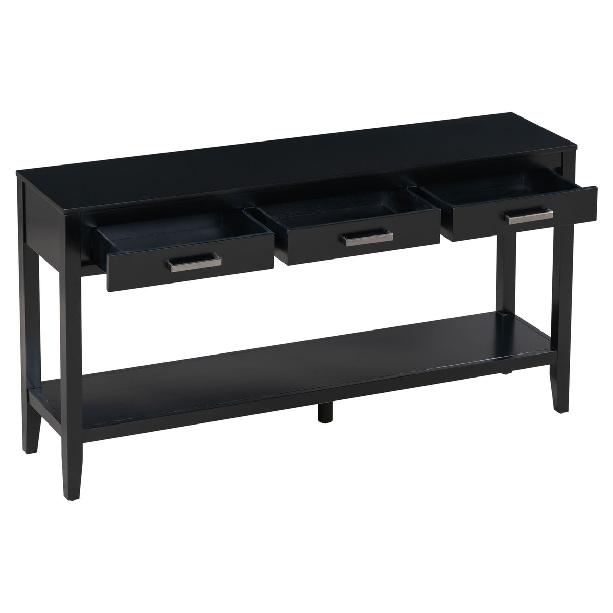 variant-group:rf-n711p410445b|Roomfitters 59.1" Farmhouse Entryway Table with 3 Drawers, Slim Console Sofa Table with Open Shelf for Hallway, Black