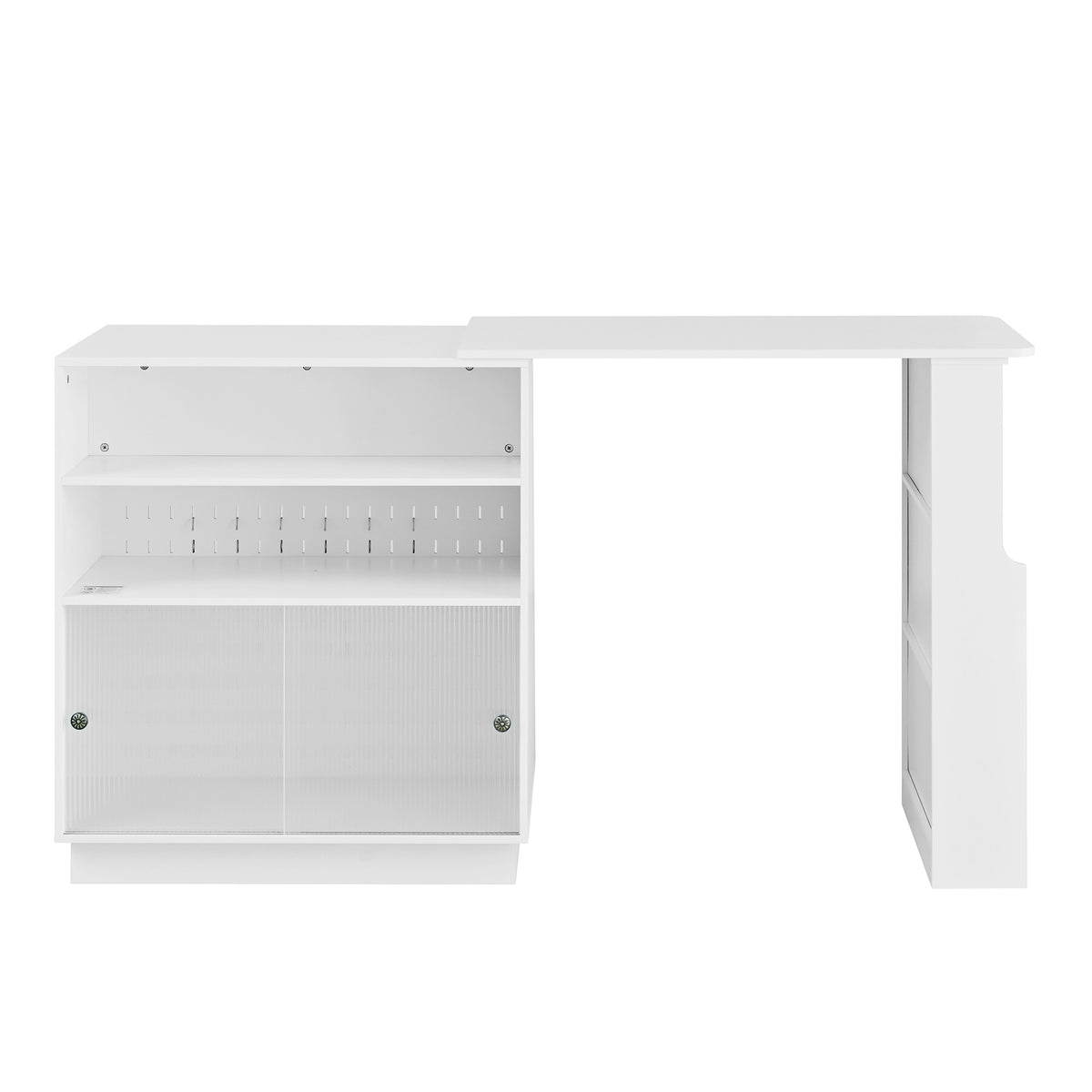 variant-group:rf-n711p437809k|Roomfitters White MDF Counter Height Kitchen Island Sideboard Cabinet, Extendable Table, Acrylic Sliding Doors