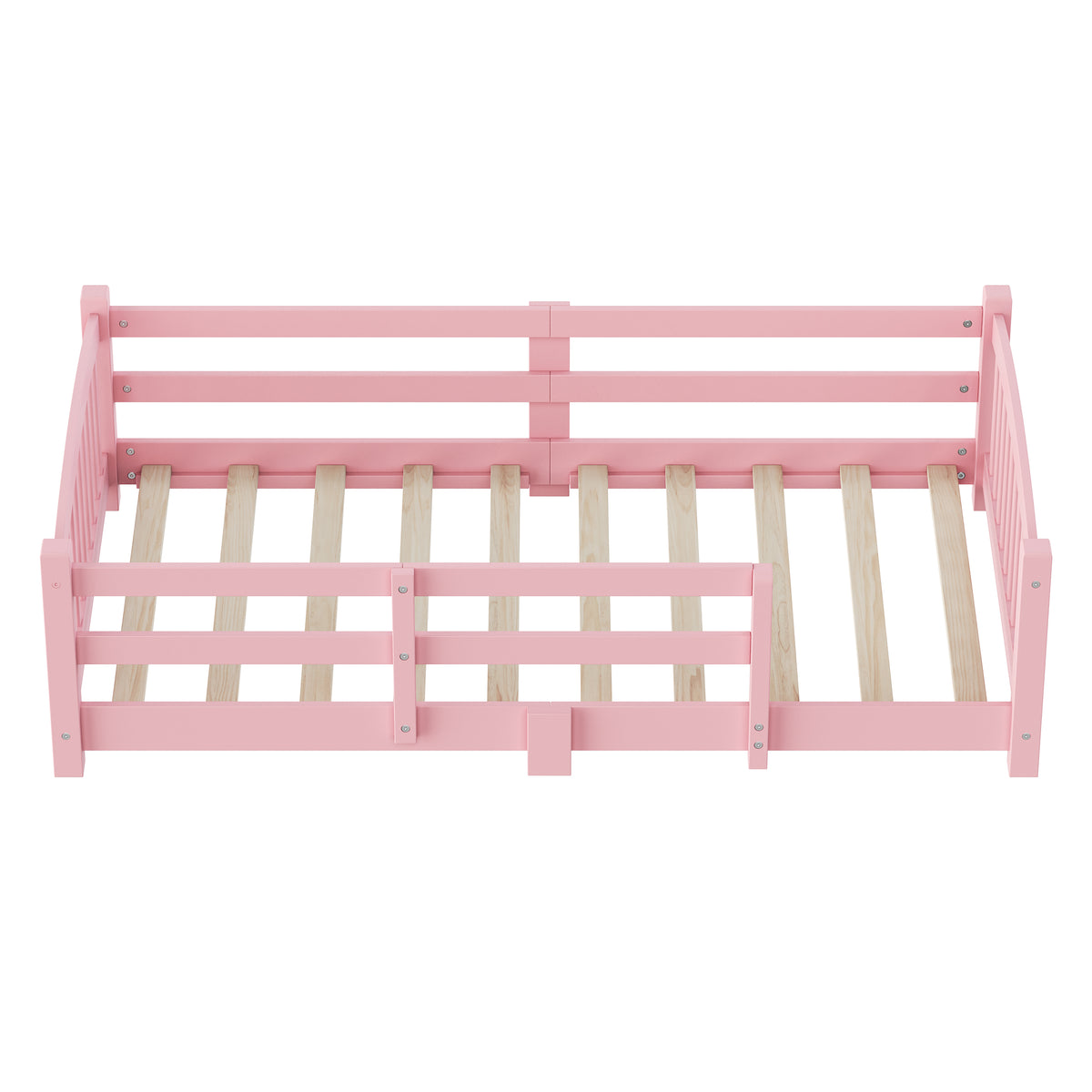 variant-group:rf-n733p400298h|Roomfitters Twin Montessori Floor Bed with Guardrails, Solid Wood Low Platform Bed with Slats, Easy Assembly, Pink