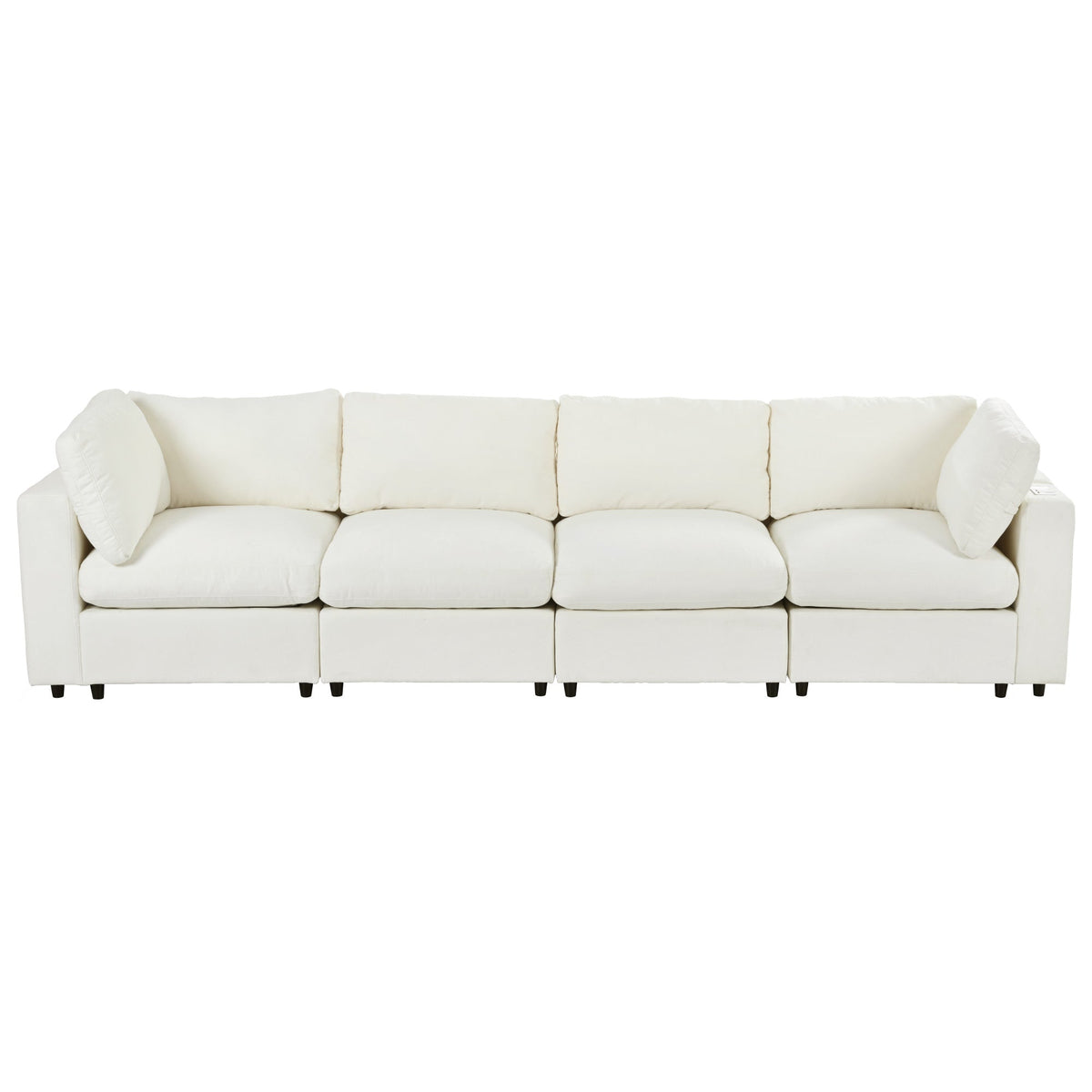 Roomfitters 133.5" Upholstered Modular Sectional Sofa with Storage Space and Built-in USB Charging for Living Room, Beige Roomfitters