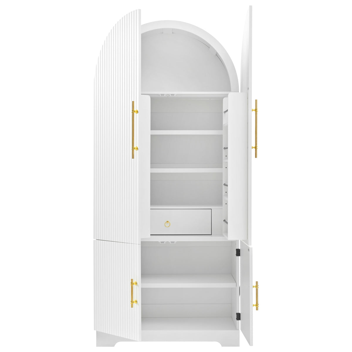 variant-group:rf-n707s000020w|Roomfitters 72" Tall Arched Kitchen Pantry Cabinet with Fluted Doors & Hidden Drawer, White