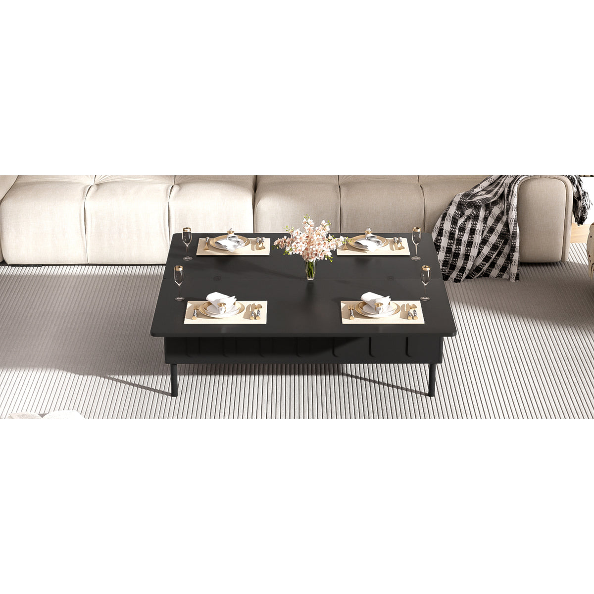variant-group:rf-n724p292514b|Roomfitters Lift-Top Coffee Table with 2 Drawers and Foldable Top, Hidden Storage Compartment, Adjustable Center Table, Black