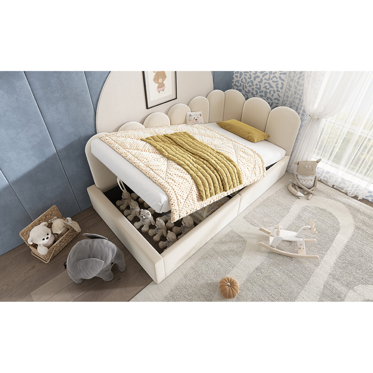 variant-group:rf-n736p333613b|Roomfitters Upholstered Twin Size Ottoman Daybed with Storage, Sofa Bed with Metal Slat Frame, Velvet Beige