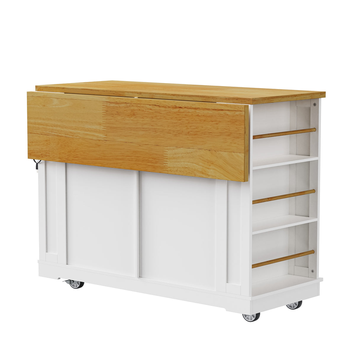 variant-group:rf-n707s257057w|Roomfitters 48" Kitchen Island with Power Outlet and Drop Leaf, Rolling Storage Cabinet with Wood Top and Spice Rack, White