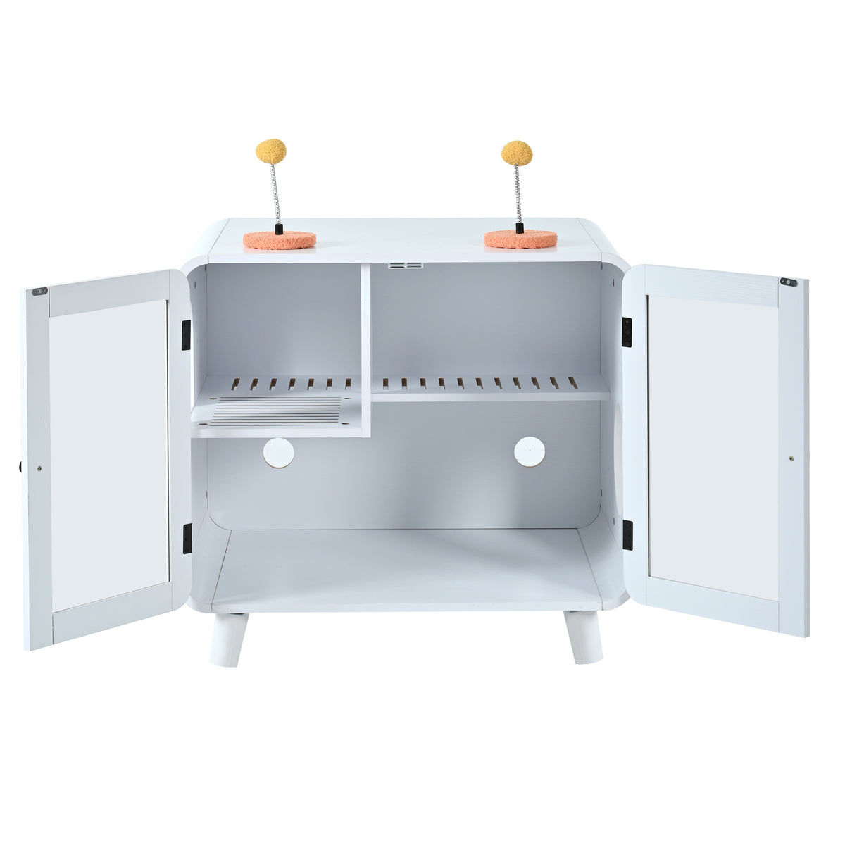 variant-group:rf-n704p419240k|Roomfitters Retro TV-Style Hidden Cat Litter Box Enclosure with App Controlled RGB LED Lights and Stairs White