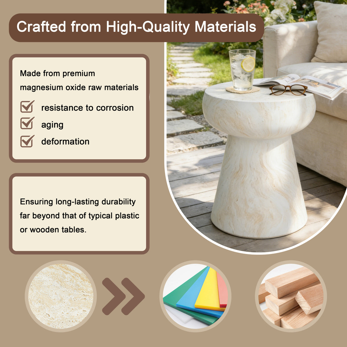 variant-group:rf-n711p422070m|Roomfitters Modern Yellow Mushroom Concrete Side Table, Geometric Pedestal End Table, MgO Travertine Texture Stool