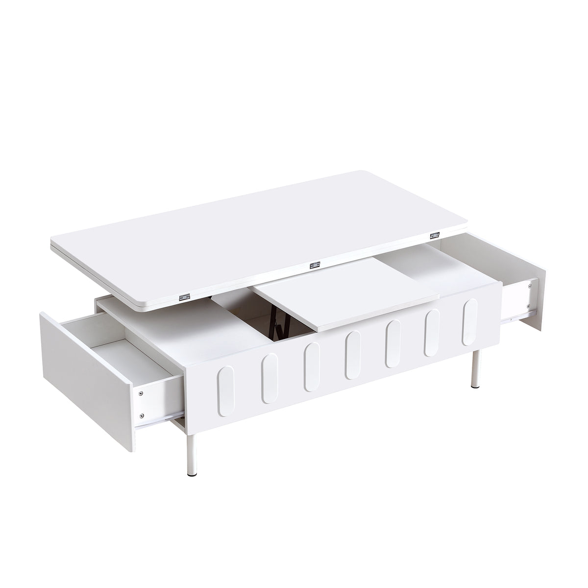 variant-group:rf-n724p292514k|Roomfitters Lift-Top Coffee Table with 2 Drawers and Foldable Top, Hidden Storage Compartment, Adjustable Center Table, White