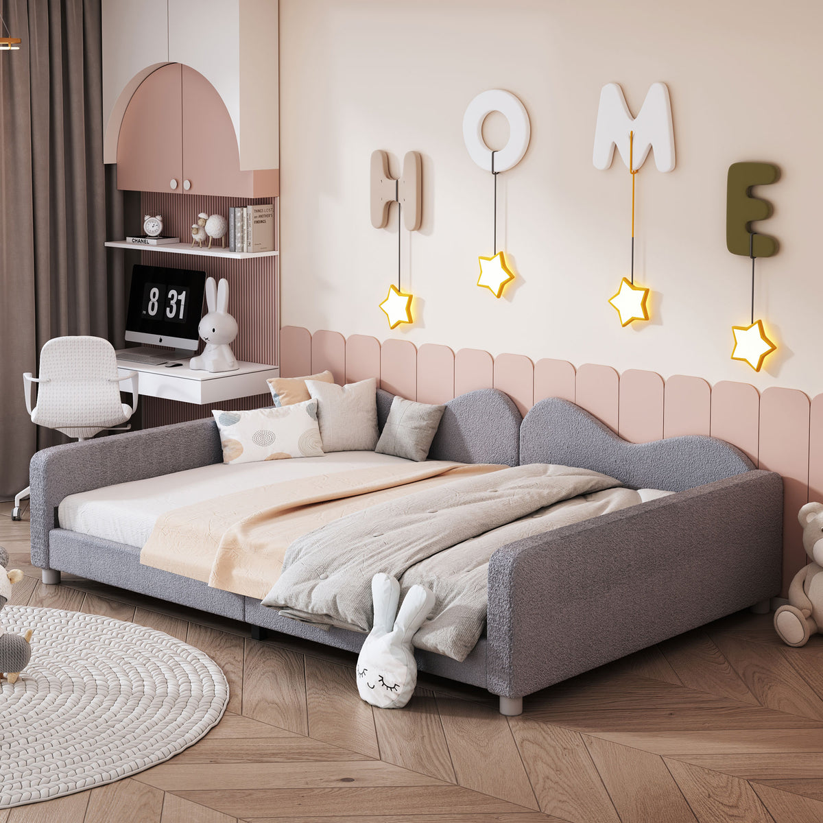 variant-group:rf-n733p234605e|Roomfitters Full Size Upholstered Daybed, Sherpa Fabric Sofa Bed with Cloud-Shaped Backrest, Sturdy and Stylish Design, No Box Spring Needed, Gray