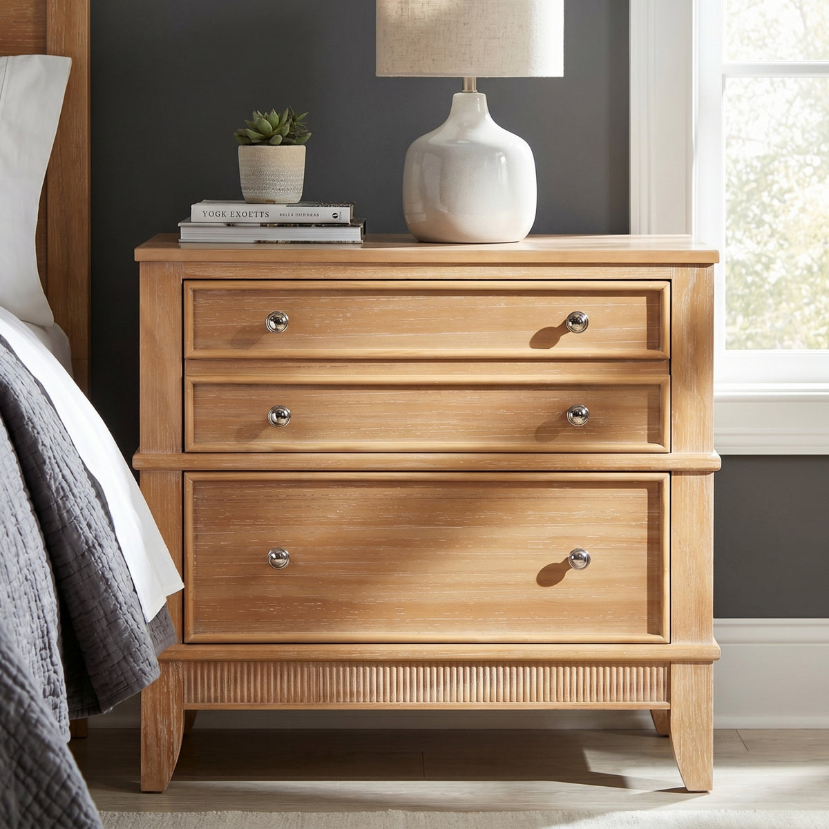 variant-group:rf-n701p183796d|Roomfitters 3 Drawer Farmhouse Wood Nightstand Side Table, Fully Assembled Bedside Accent Furniture, Felt Lined, Hazel
