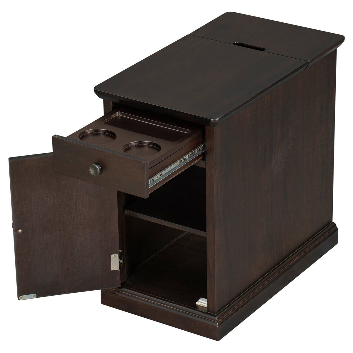 variant-group:rf-n724p185778p|Roomfitters Vintage End Table with USB Ports, Cup Holders and Multifunctional Storage for Living Room, Espresso