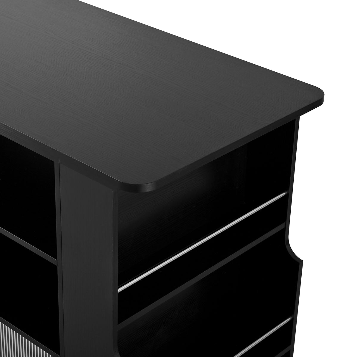 variant-group:rf-n711p437809b|Roomfitters Black MDF Counter Height Kitchen Island Sideboard Cabinet, Extendable Table, Acrylic Sliding Doors