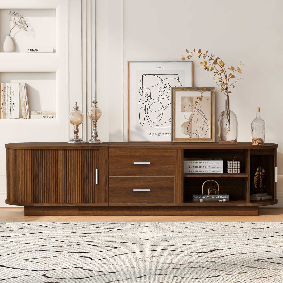 variant-group:rf-n724p420639d|Roomfitters Modern Entertainment Center Console Table with 2 Central Drawers, Antique Brown