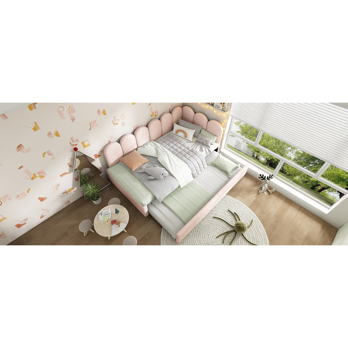 variant-group:rf-n736aa20362122p|Roomfitters Velvet Upholstered Twin Daybed with Pull Out Trundle, Sofa Bed with Metal Slat Frame, Pink