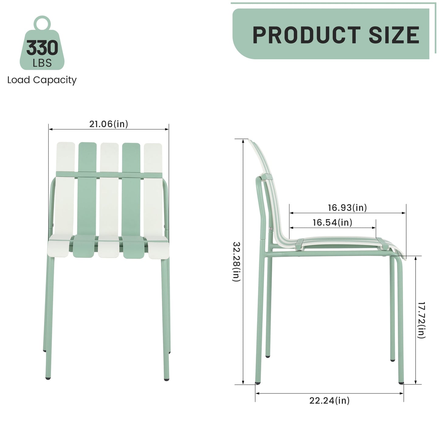 Summer- 4-Pack Modern Striped Color Block Chairs - Waterproof PP Seat & Sturdy Metal Legs, Indoor/Outdoor Dining Set for Patio, Balcony, Café (White & Green) Roomfitters