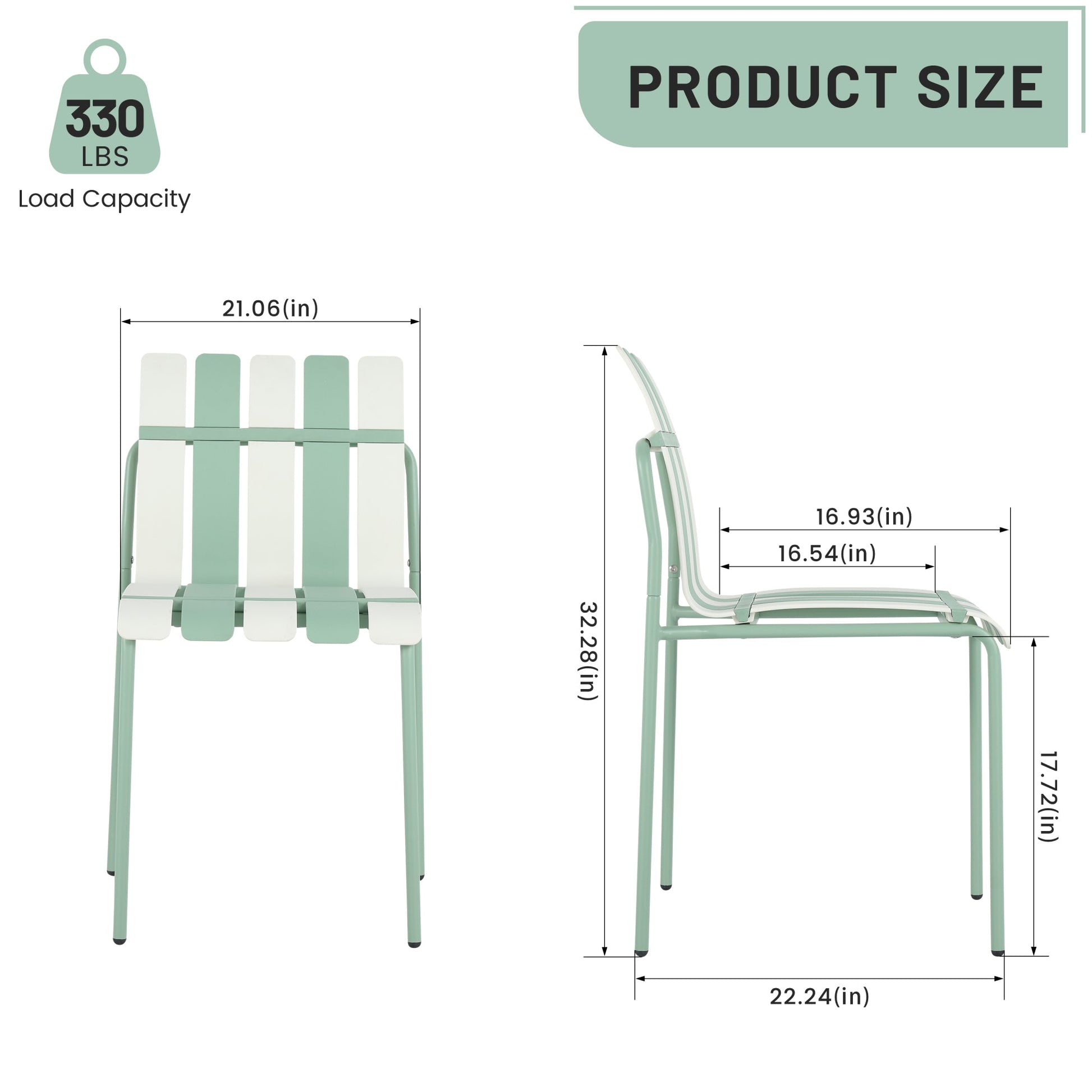 Summer- 4-Pack Modern Striped Color Block Chairs - Waterproof PP Seat & Sturdy Metal Legs, Indoor/Outdoor Dining Set for Patio, Balcony, Café (White & Green) Roomfitters