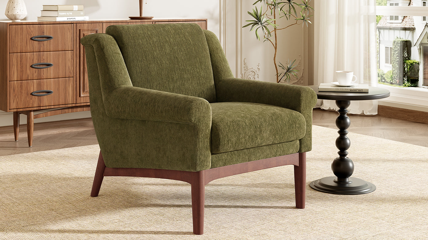 variant-group:rf-n723p426251g|Roomfitters Mid-Century Modern Textured Upholstered Accent Chair, Comfy Armchair with Sturdy Solid Wood Legs for Home, Green