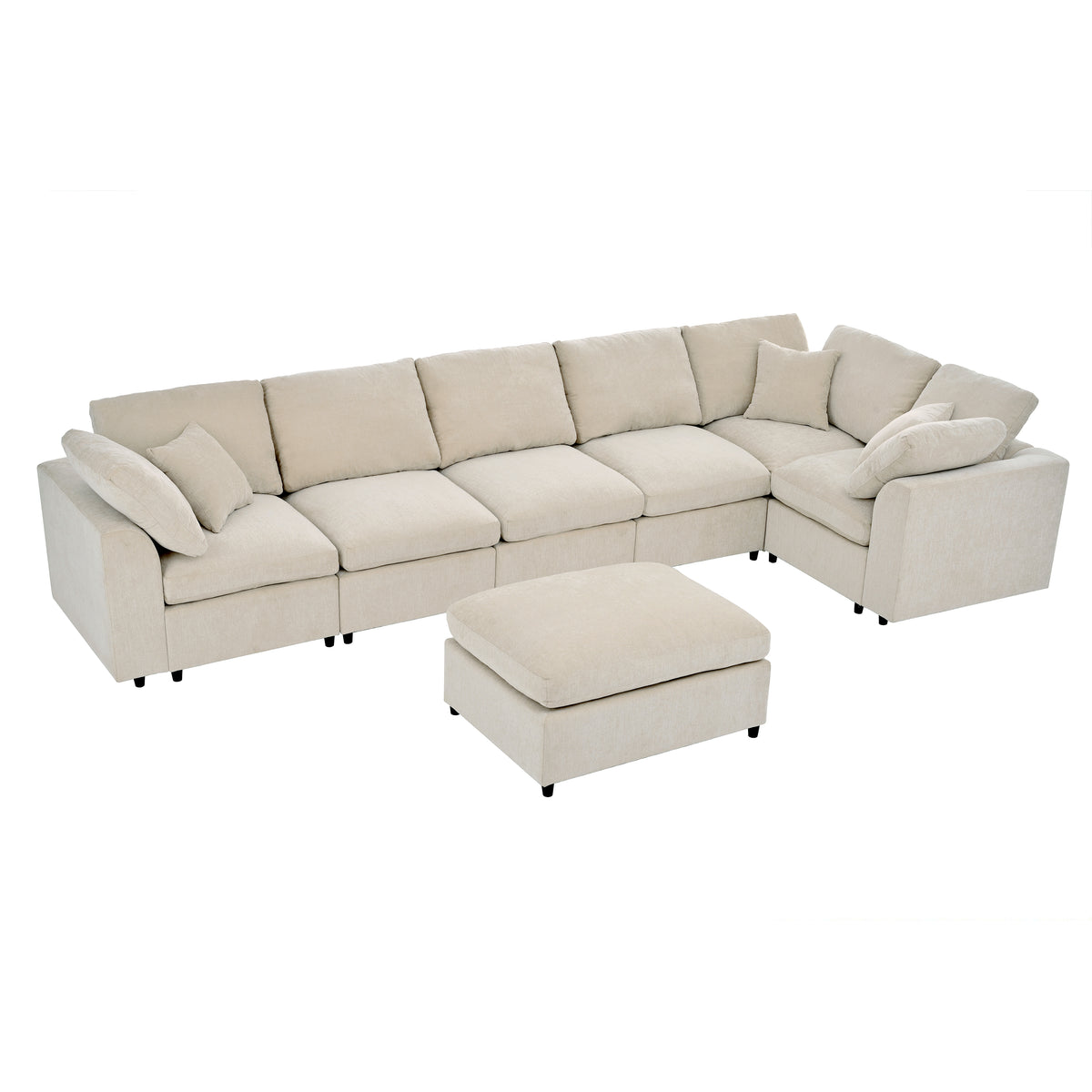 variant-group:rf-n711wy000453aaa|Roomfitters 7-Seater Modular Sectional Sofa with Ottoman, Extra Large L-Shape Chenille Upholstered Couch, Beige