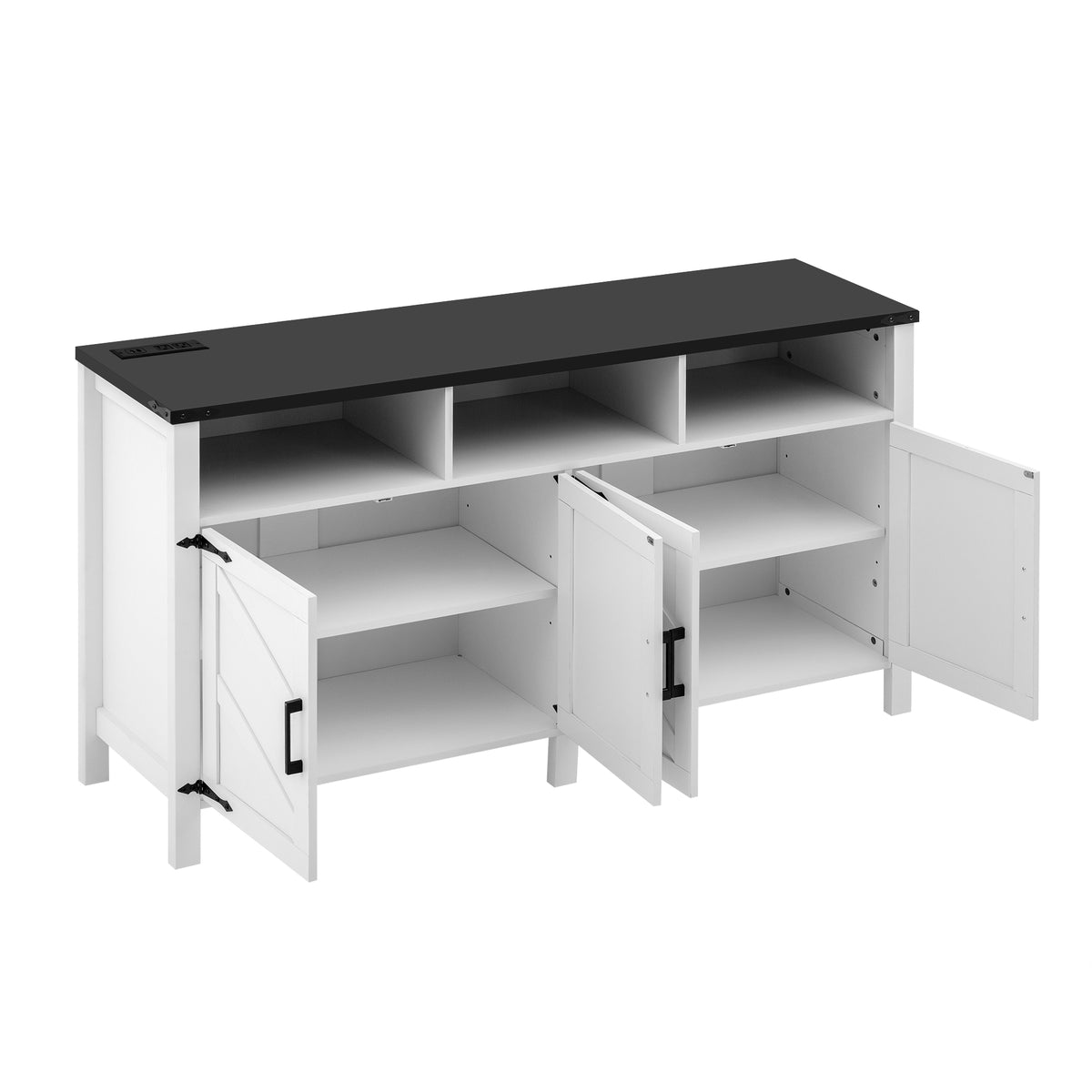 variant-group:rf-n711p347407k|Roomfitters 59" Sideboard Buffet Cabinet with 4 Door & Open Storage, Modern Farmhouse Industrial Coffee Bar Station, White+Black