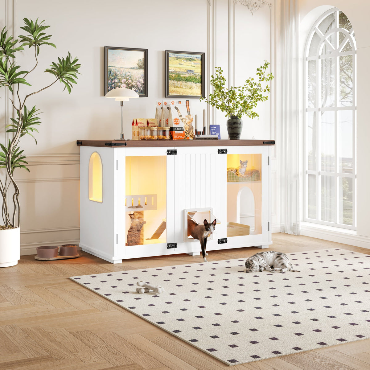 Roomfitters 47-Inch Enclosed Cat Litter Box Furniture Hideaway Cabinet Side Table with Four Mode Door White Roomfitters