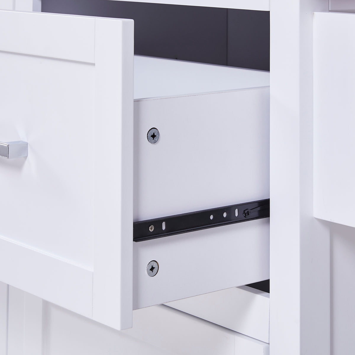variant-group:rf-n707s000025w|Roomfitters 53" Kitchen Island with Butcher Block Top, Storage Cabinet with Drawers, Spice Rack and Towel Holder, White