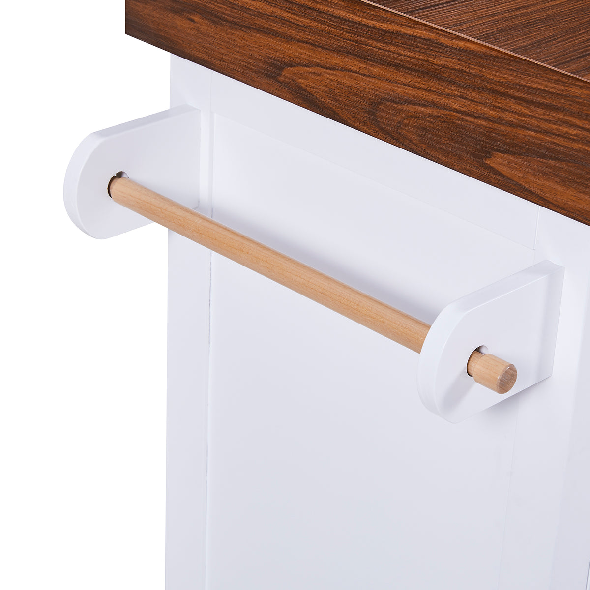 variant-group:rf-n707s000025w|Roomfitters 53" Kitchen Island with Butcher Block Top, Storage Cabinet with Drawers, Spice Rack and Towel Holder, White