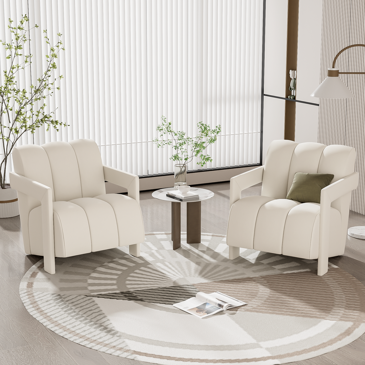 variant-group:rf-n724sj000138aaa|Roomfitters Modern Minimalist Armchairs with L-Shaped Armrests and Polyester Upholstery, Set of 2 , White