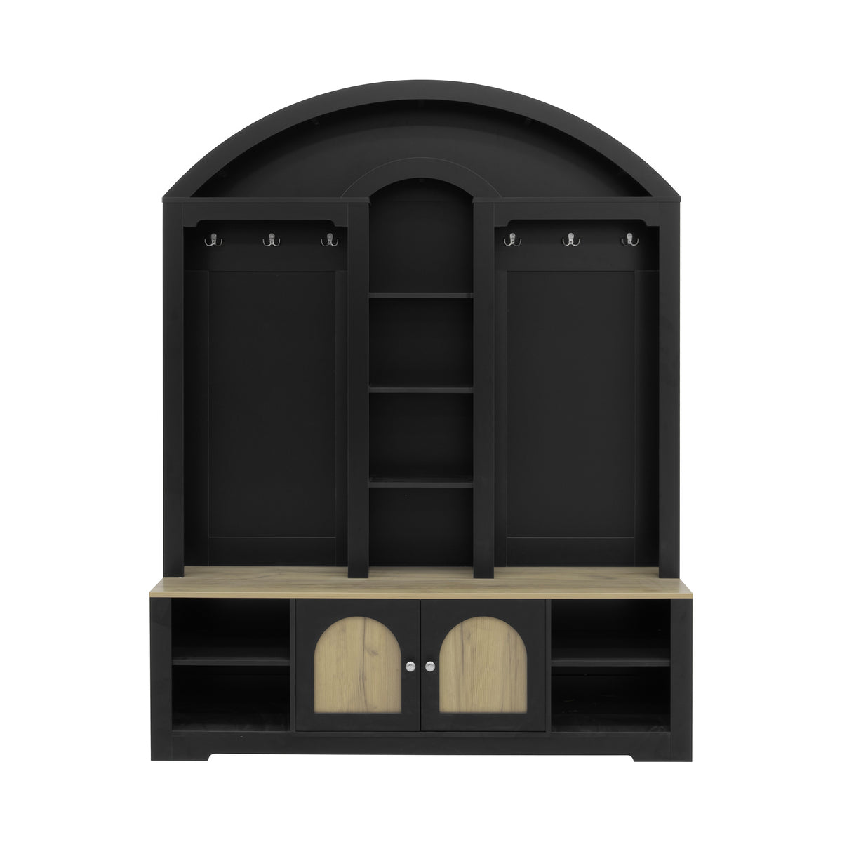 variant-group:rf-n724sj000158aab|Roomfitters Multi-Functional Curved Entrance Wardrobe, Hall Tree, Black & Natural