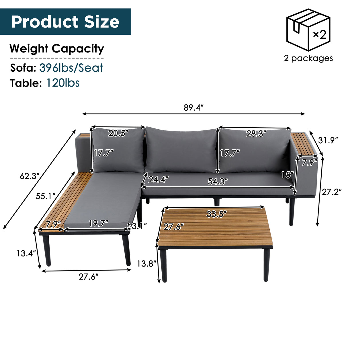 variant-group:rf-n704f201251e|Roomfitters L-Shaped Outdoor Sectional Sofa Set with Built-in Wood Side Tables and Coffee Table, Patio Conversation Set, Gray