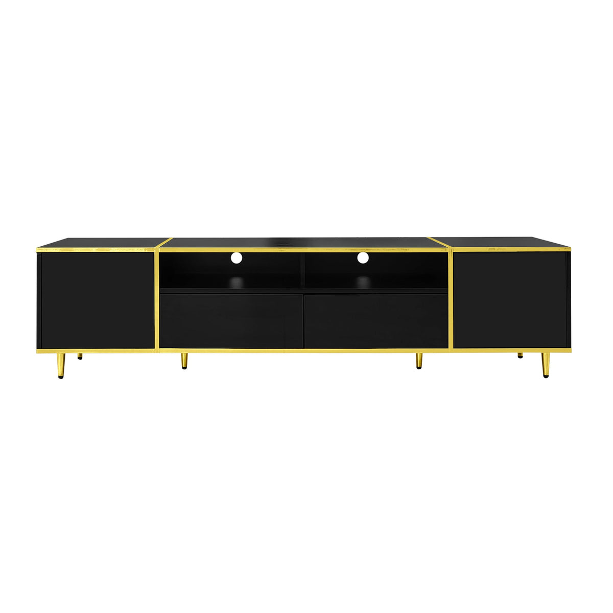 Roomfitters Modern TV Stand for up to 80 Inch TV, Entertainment Console with LED Shelves, Drawers and Cabinets, Black Roomfitters