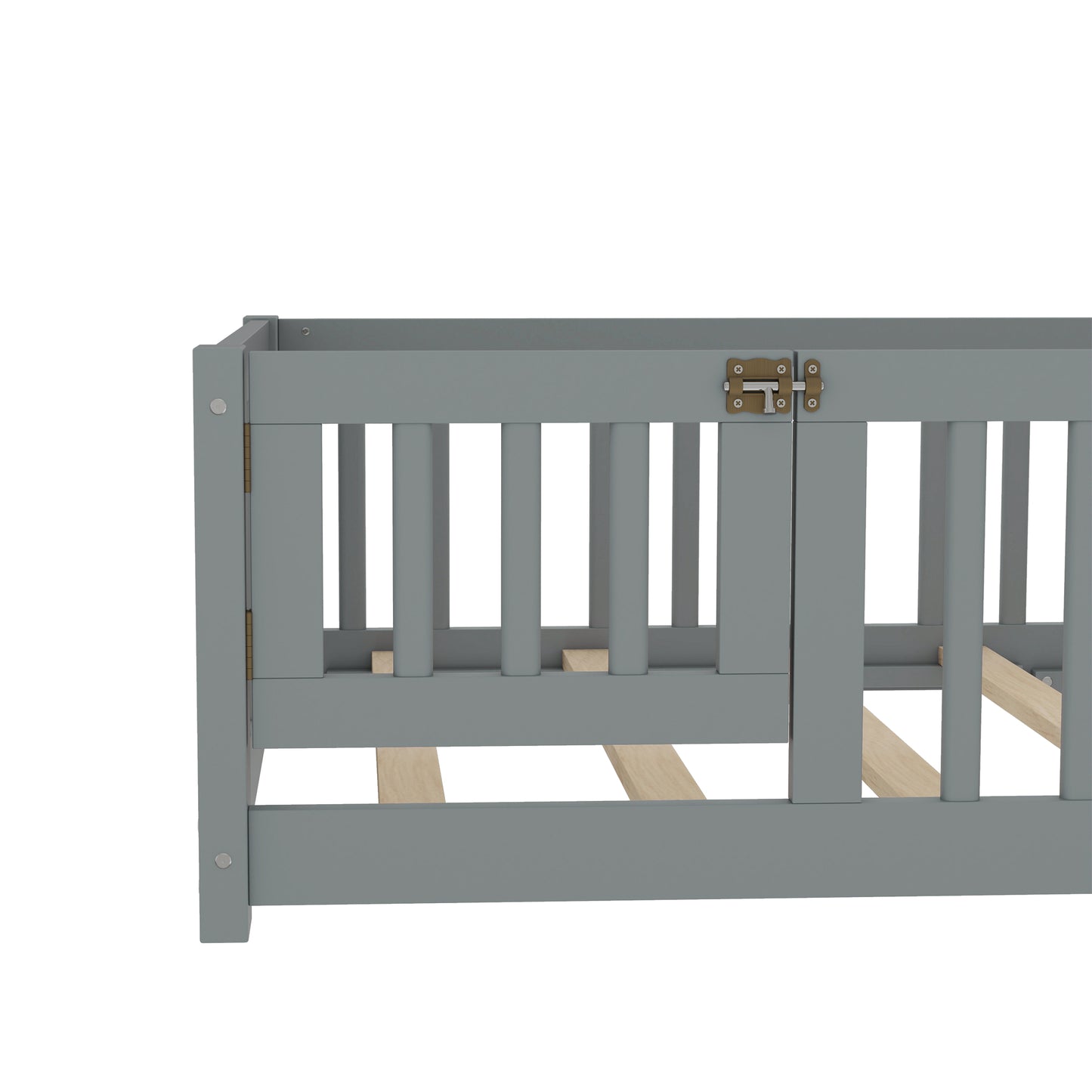 variant-group:rf-w1580p338948|Roomfitters Wooden Twin Floor Bed Frame with Door & Safety Guardrails, Low Platform Design for Bedroom or Playroom, Gray