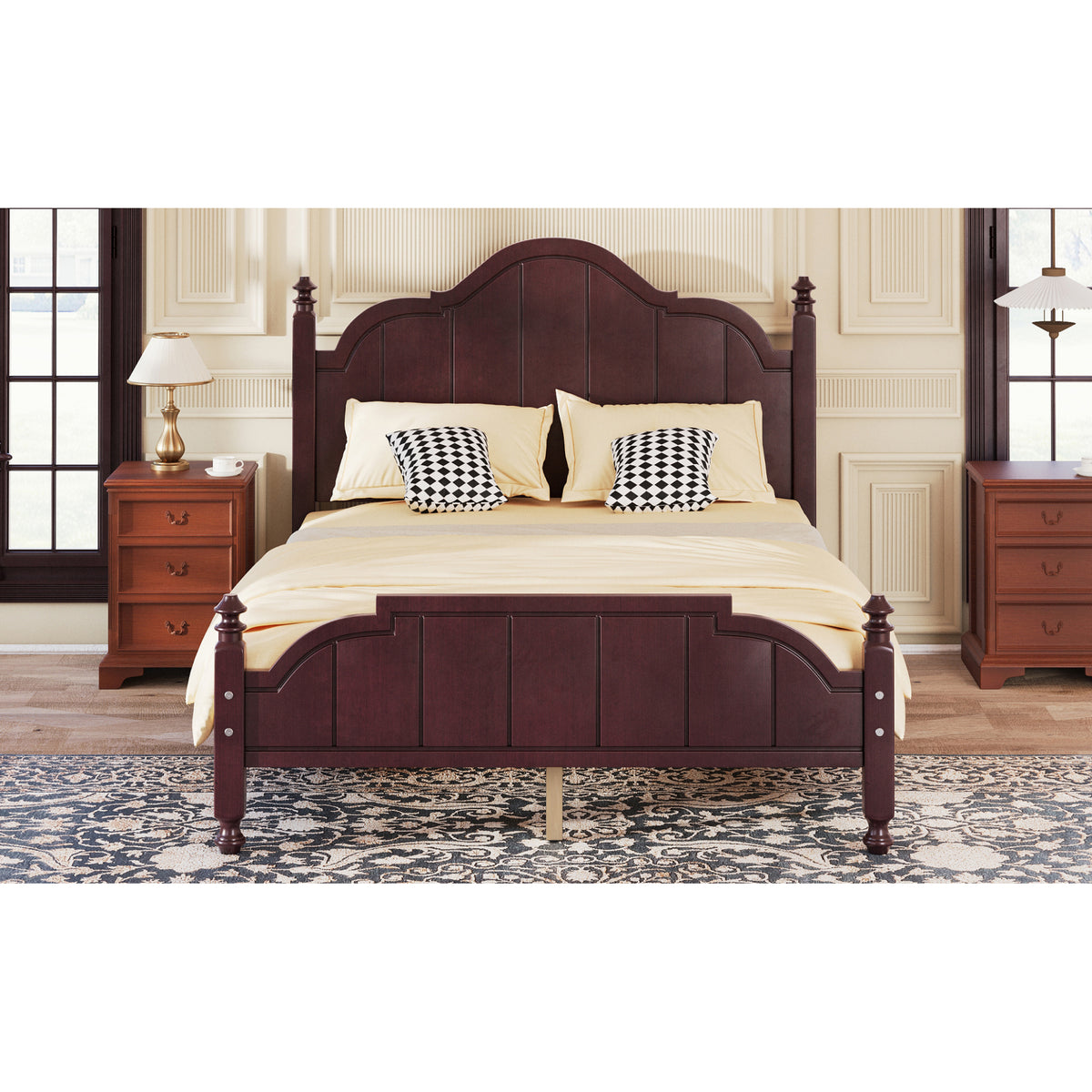 variant-group:rf-n733p360927p|Roomfitters Full Wood Platform Bed Frame with Curved Headboard, Vintage Style Slat Support, No Box Spring Required, Espresso