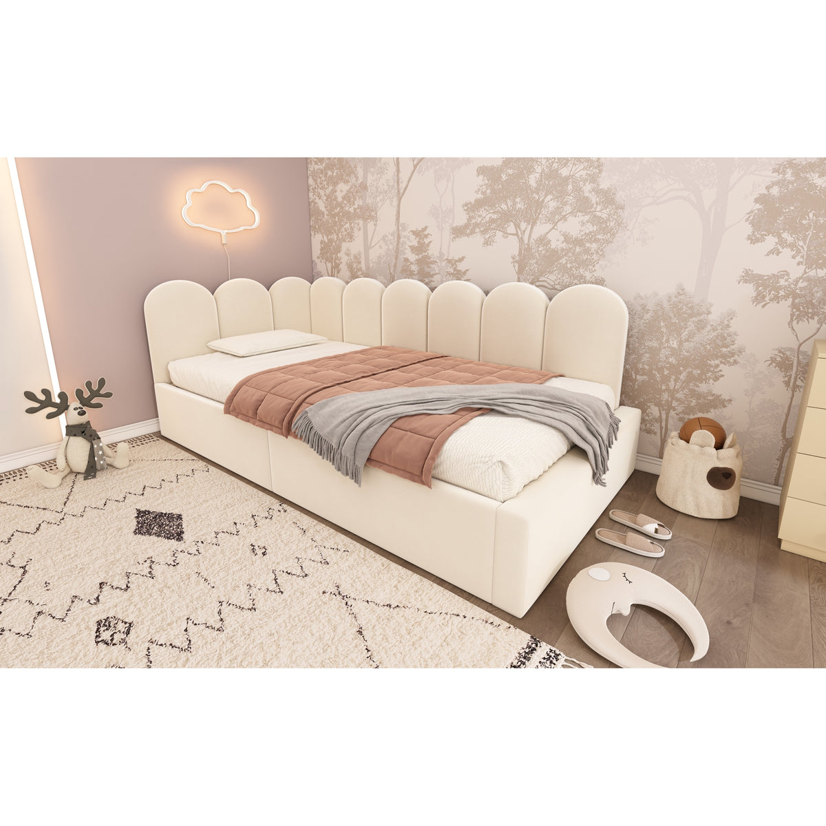 variant-group:rf-n736p333613b|Roomfitters Upholstered Twin Size Ottoman Daybed with Storage, Sofa Bed with Metal Slat Frame, Velvet Beige