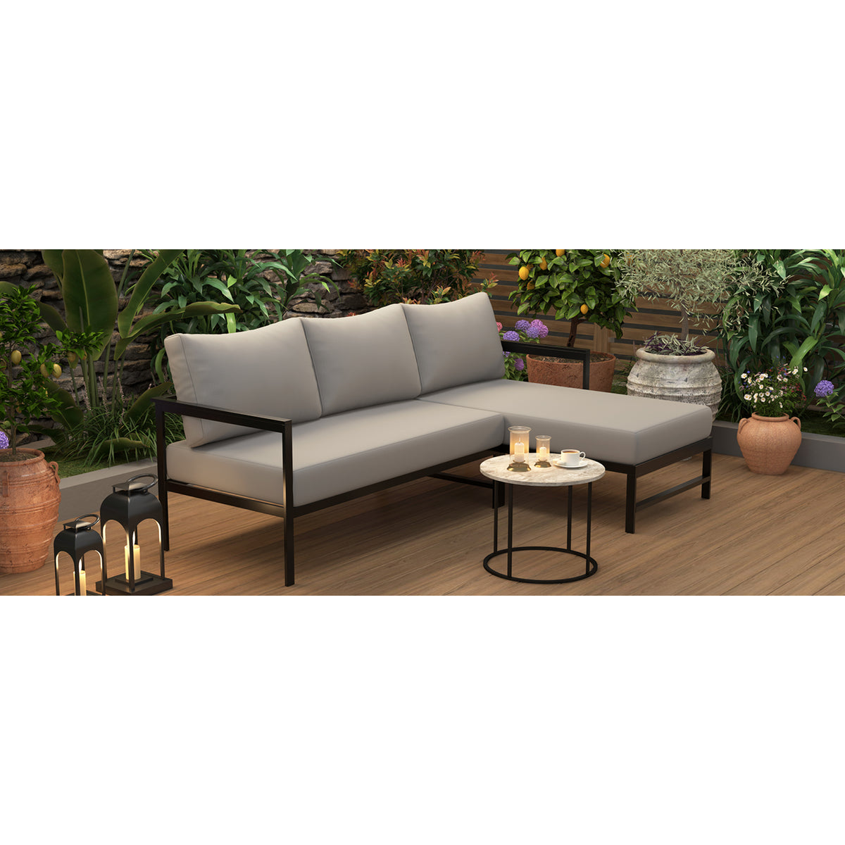 variant-group:rf-n711wy000480aae|Roomfitters Modern L-Shaped Outdoor Sectional Sofa, 3-Seater Patio Conversation Couch, Grey Cushions, Iron Frame Lounge