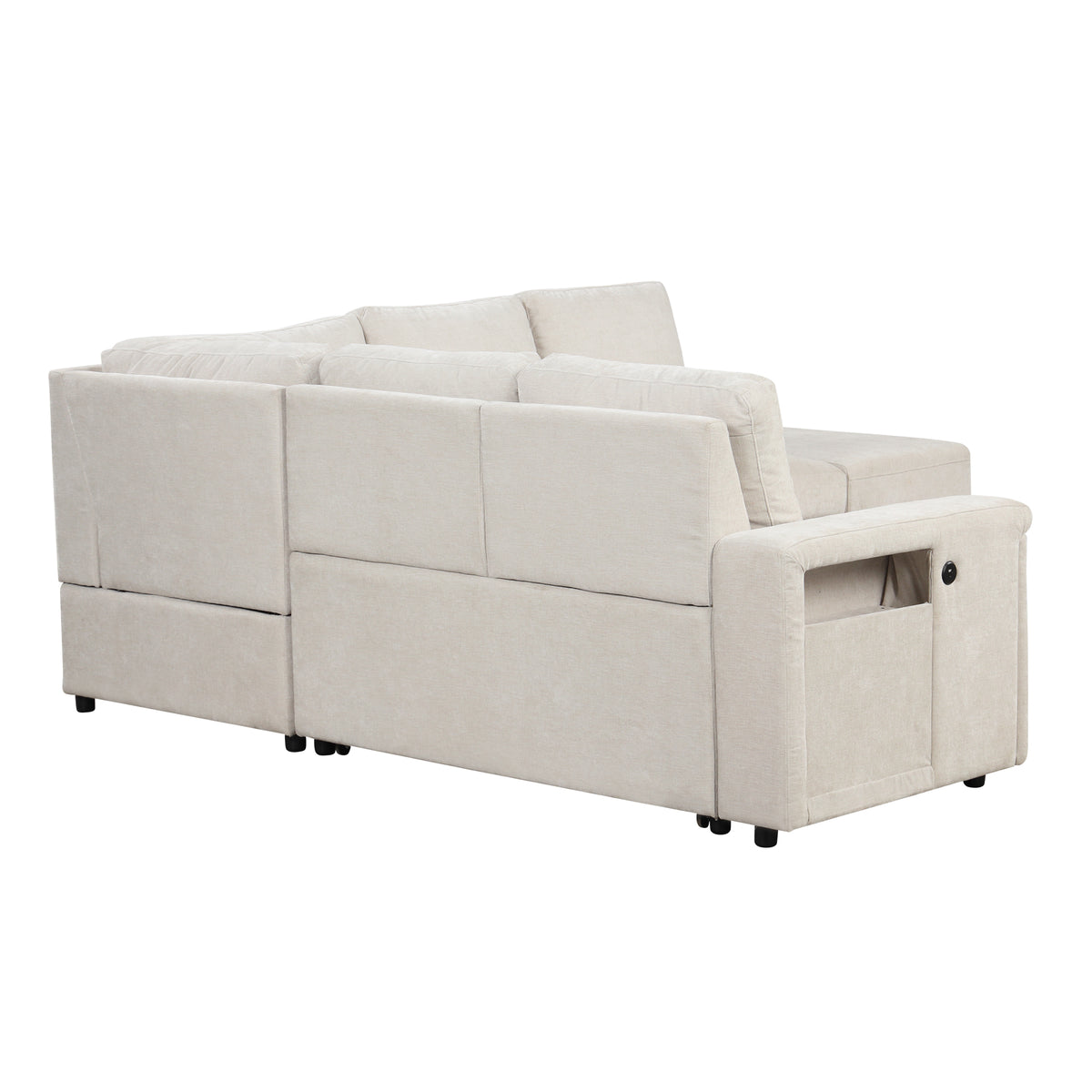 variant-group:rf-n711wy000390aaa|Roomfitters L-Shaped Padded Modular Sofa with Storage Space, USB Ports, and Cup Holders on the Armrests, Suitable for Living Rooms, Offices, and Apartments, Beige