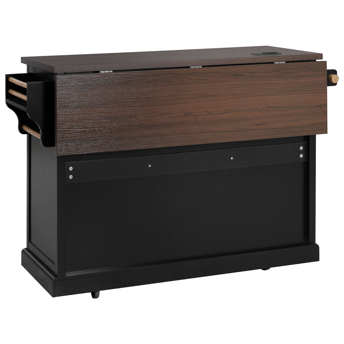 variant-group:rf-n707s300277b|Roomfitters 54.9" Kitchen Island with Drop Leaf, Rolling Kitchen Cart with Barn Door and Glass Door, Storage Cabinet, Black