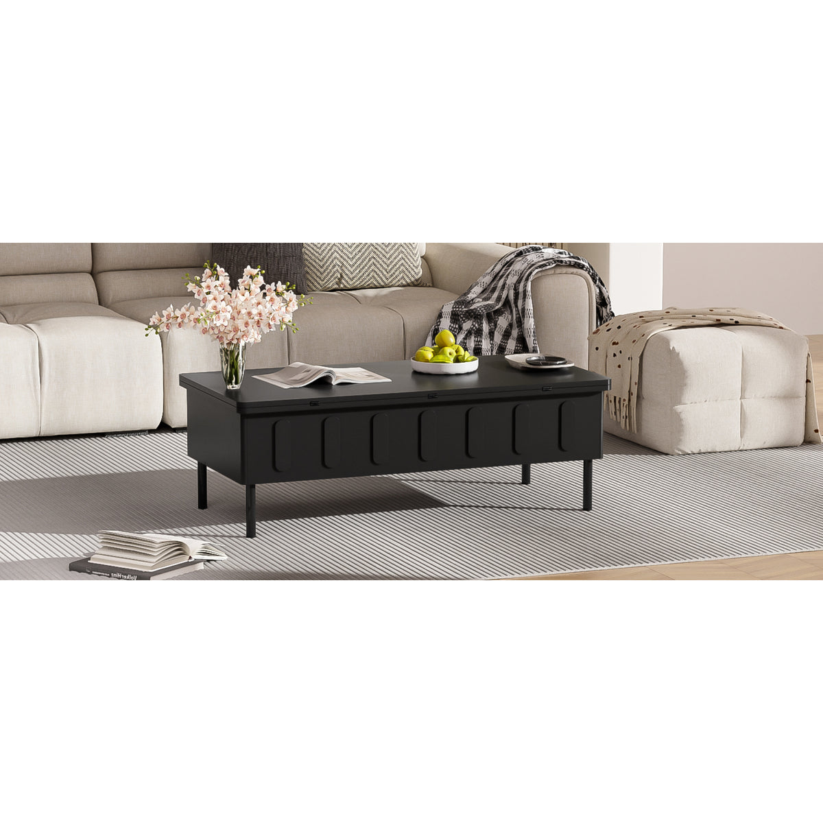 variant-group:rf-n724p292514b|Roomfitters Lift-Top Coffee Table with 2 Drawers and Foldable Top, Hidden Storage Compartment, Adjustable Center Table, Black
