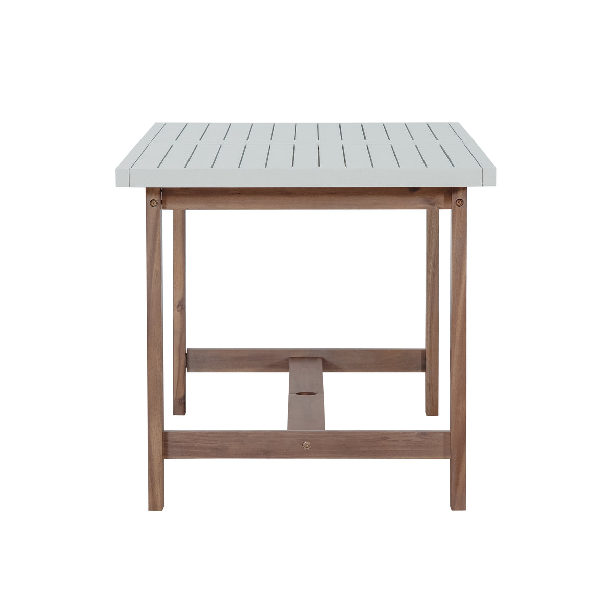 variant-group:rf-n711wy000477aad|Roomfitters Farmhouse 5-Piece Outdoor Dining Set for 4, 59-Inch Rectangular Table, Umbrella Hole, Light Grey Acacia