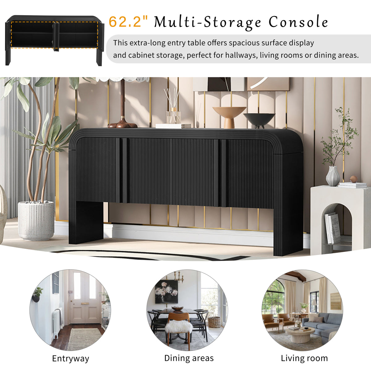 variant-group:rf-n711p415846b|Roomfitters Modern Rustic Black Curved Wave Pattern Console Table with Adjustable Storage Shelf and Elegant Wooden Handles