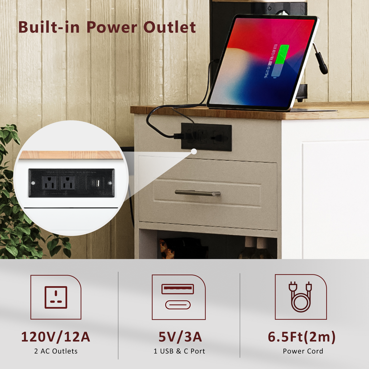 variant-group:rf-n707s221571w|Roomfitters Kitchen Island with Tilt Out Trash Can and Power Outlet, Fluted Storage Cabinet on Wheels, White