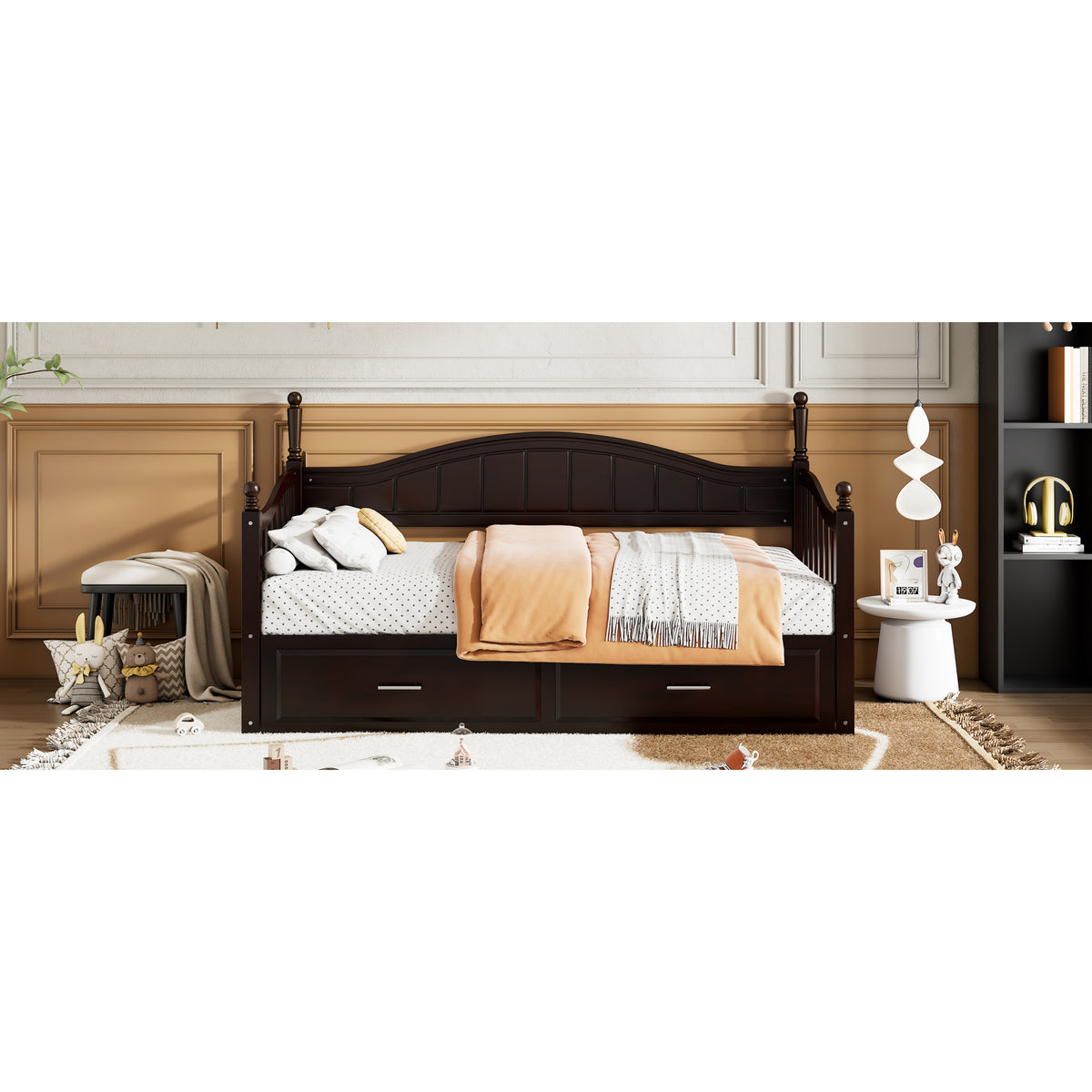 variant-group:rf-n733s173459p|Roomfitters Wooden Twin Size Daybed with Expandable Design, Twin Trundle and Two Practical Storage Drawers, Espresso
