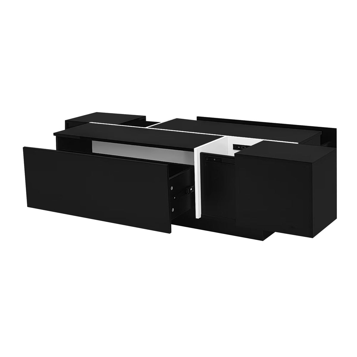 variant-group:rf-n724p292070b|Roomfitters Glossy Extendable Coffee Table with 2 Drawers and Hidden Storage Compartments, Multi-Functional Design, Black