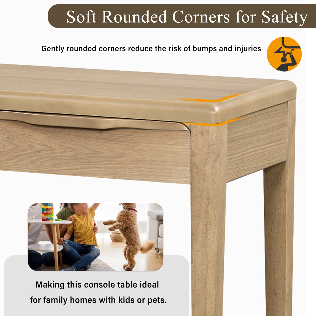 variant-group:rf-n711p401926n|Roomfitters Light Luxury Natural Oak Veneer Console Table with 3 Wavy Curved Drawers and Soft Rounded Corners