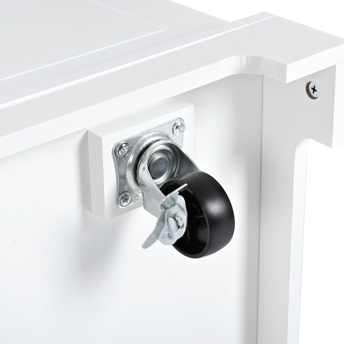 variant-group:rf-n707p221571w|Roomfitters Fluted Kitchen Island with Trash Can Cabinet, Power Outlet, Storage Rack, Rolling Cart with Open Side Racks, White