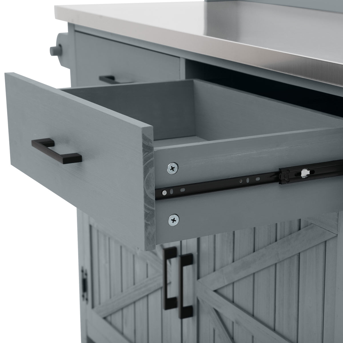 variant-group:rf-n707p409087g|Roomfitters 54.1" Grill Cart, Outdoor Kitchen Prep Station with Stainless Steel Top and Propane Tank Storage, Grey+Blue