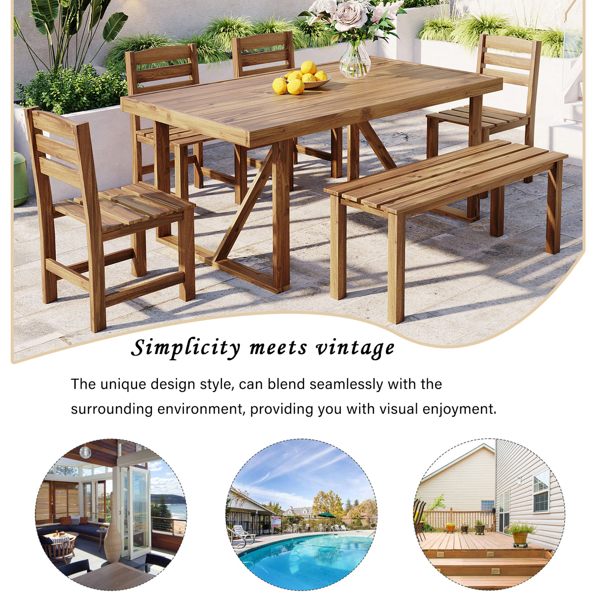 variant-group:rf-n711wy000432aaa|Roomfitters High-Quality Acacia Wood Outdoor Table and Chair Set for Patio, Balcony, Backyard, Natural Wood