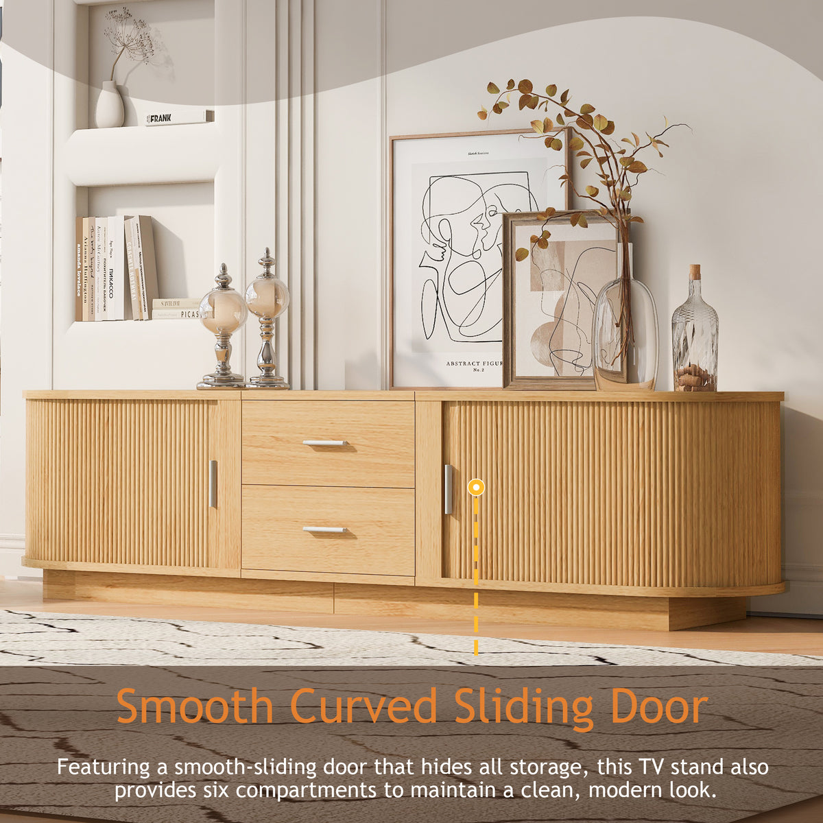 variant-group:rf-n724p420639w|Roomfitters Modern Entertainment Center Console Table with 2 Central Drawers, Acacia Wood