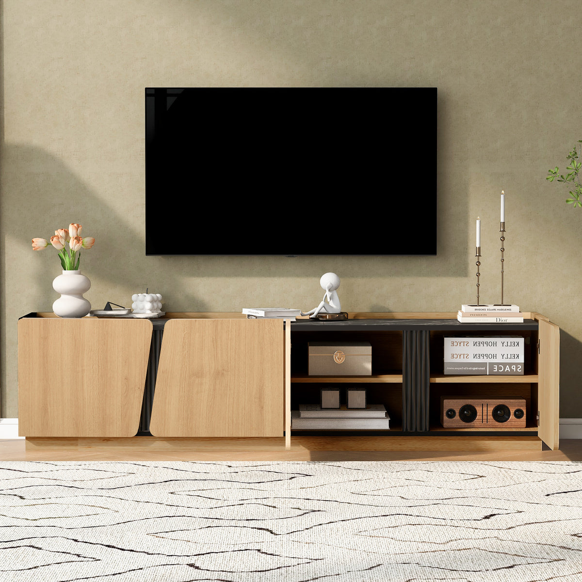 variant-group:rf-n724p426854m|Roomfitters Modern Storage Cabinet Credenza TV Media Console, Oak Finish