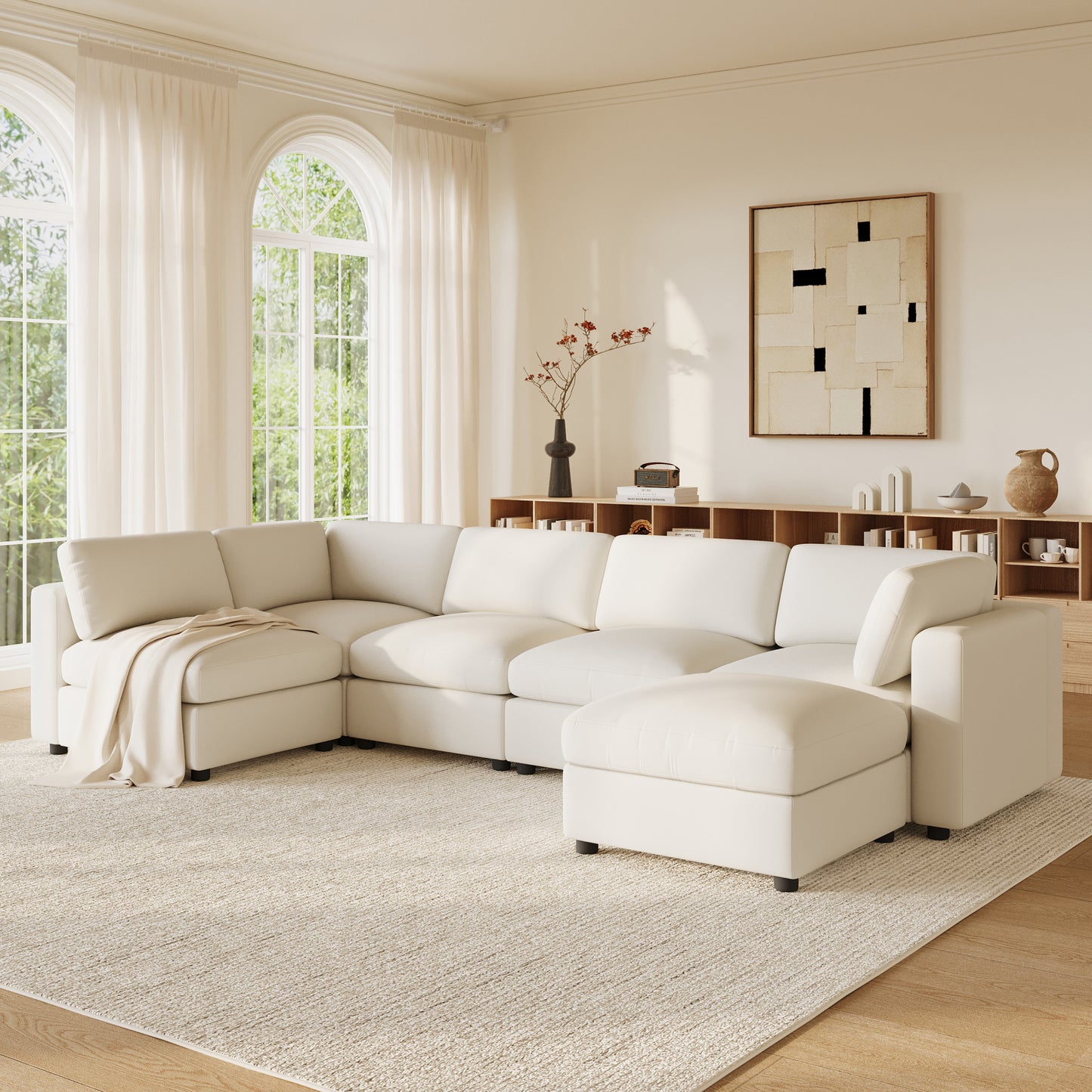 variant-group:rf-n723s9792a|Roomfitters 129 Inch Oversized U-Shaped Modular Sectional Sofa, Large Upholstered Living Room Seating Couch Furniture, White