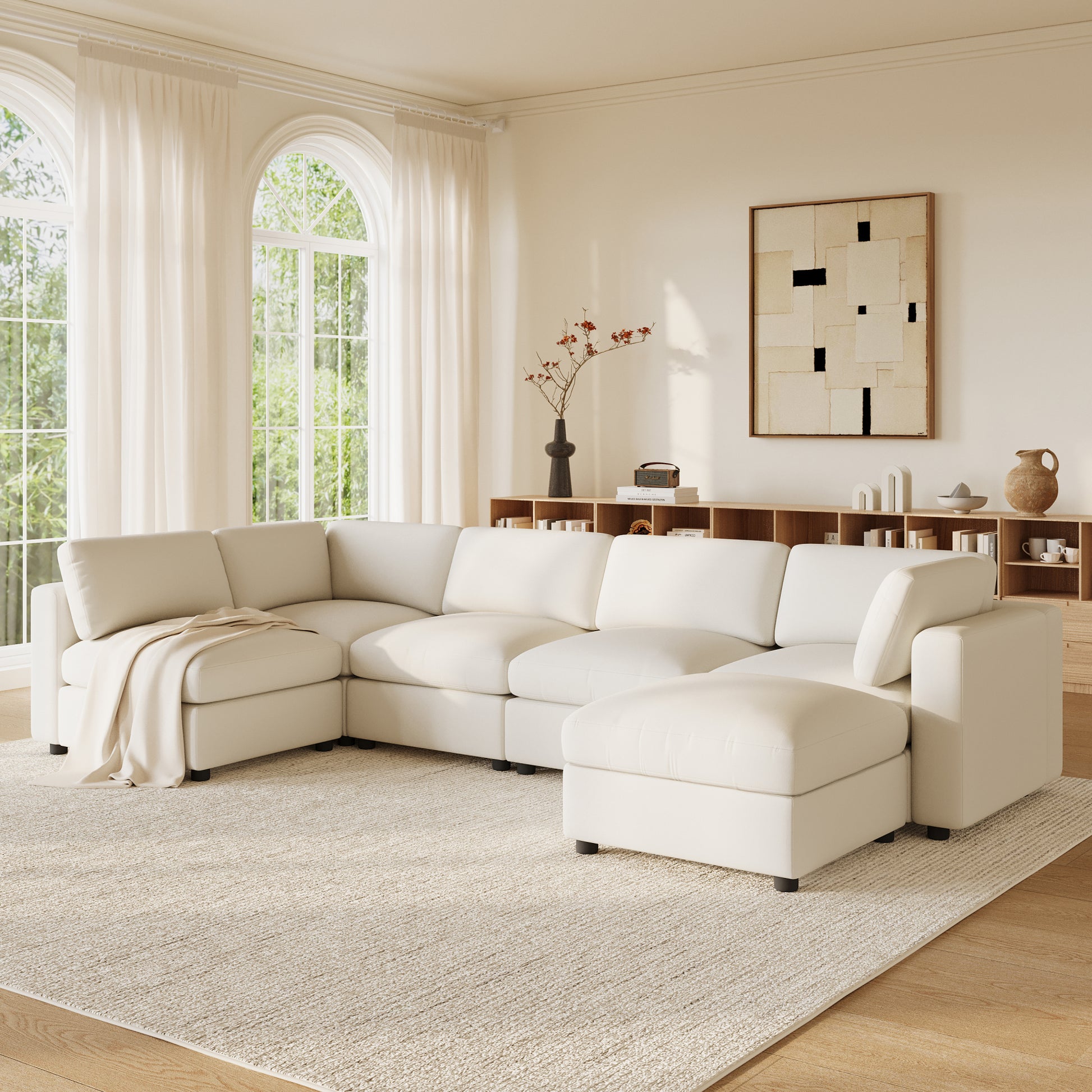 variant-group:rf-n723s9792a|Roomfitters 129 Inch Oversized U-Shaped Modular Sectional Sofa, Large Upholstered Living Room Seating Couch Furniture, White